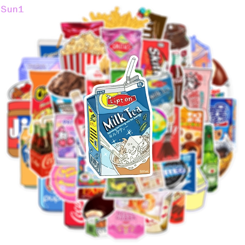 Sun1 &gt; 50 Nhãn Dán Trang Trí Xe Hơi / Xe Máy / Điện Thoại Chống Nước Họa Tiết Thức Ăn / Sữa Dễ Thương Cho Bé