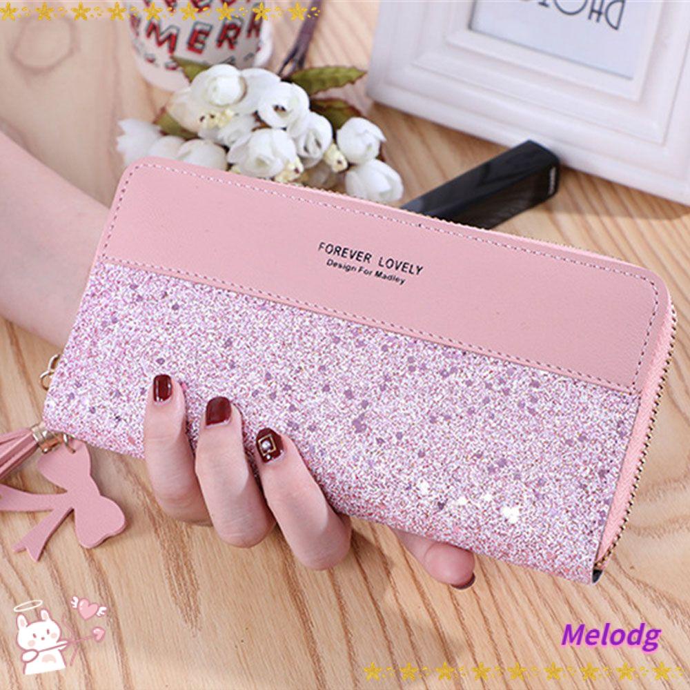 MELODG Ví Cầm Tay Dáng Dài Đính Kim Tuyến Lấp Lánh Thời Trang Cho Nữ