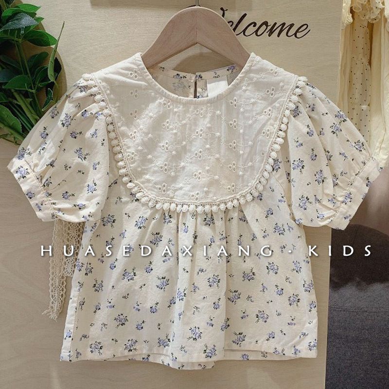 Áo Sơ Mi Tay Ngắn Cổ Peter Pan Thêu Hoa Thời Trang Mùa Hè 2023 Cho Bé Gái