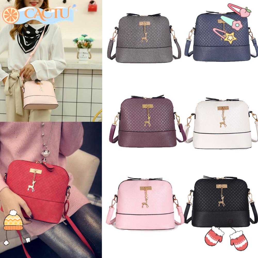 CACTU Túi Xách Da PU Đính Mặt Dây Hình Con Nai