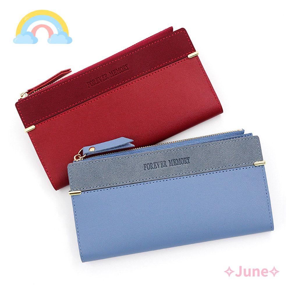 JUNE Ví Da Cầm Tay Dáng Dài Phối Khóa Kéo Xinh Xắn Cho Nữ