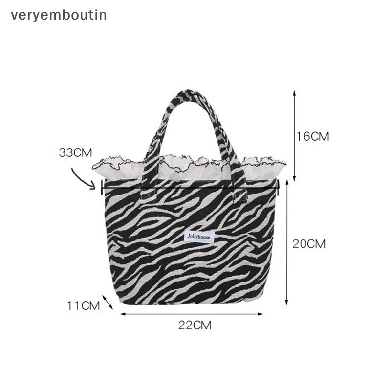 Túi Xách Vải Canvas Màu Trơn Họa Tiết Ngựa Vằn Phối Ren Lá Sen Sức Chứa Lớn Sáng Tạo Thời Trang Cho Nữ n