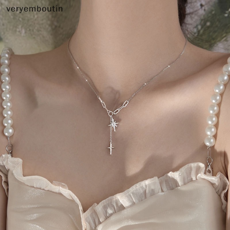 Vòng cổ Bạc Mặt Ngôi Sao Sáu Cánh Đính Đá Zircon Phối Tua Rua Đơn Giản Ngọt Ngào Cho Nữ