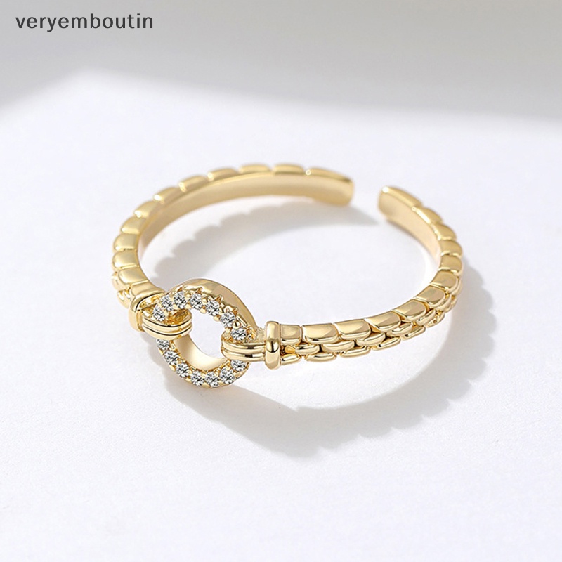 Nhẫn Tròn Hở Đính Đá Zircon Lấp Lánh Bằng Hợp Kim Có Thể Điều Chỉnh Thời Trang Cho Nữ