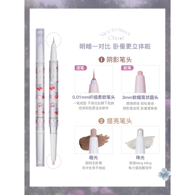 Spot FLORTTE / Floria First Kiss Bút Tằm Tơ Tằm Hai Đầu Ánh Ngọc Trai Sáng Bóng Cao Cấp