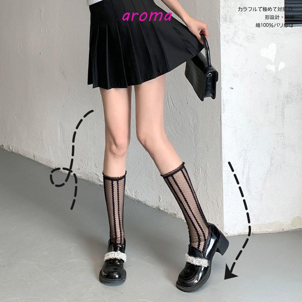 AROMA Vớ Lưới Dài Co Giãn Phong Cách Lolita Ngọt Ngào Cho Nữ