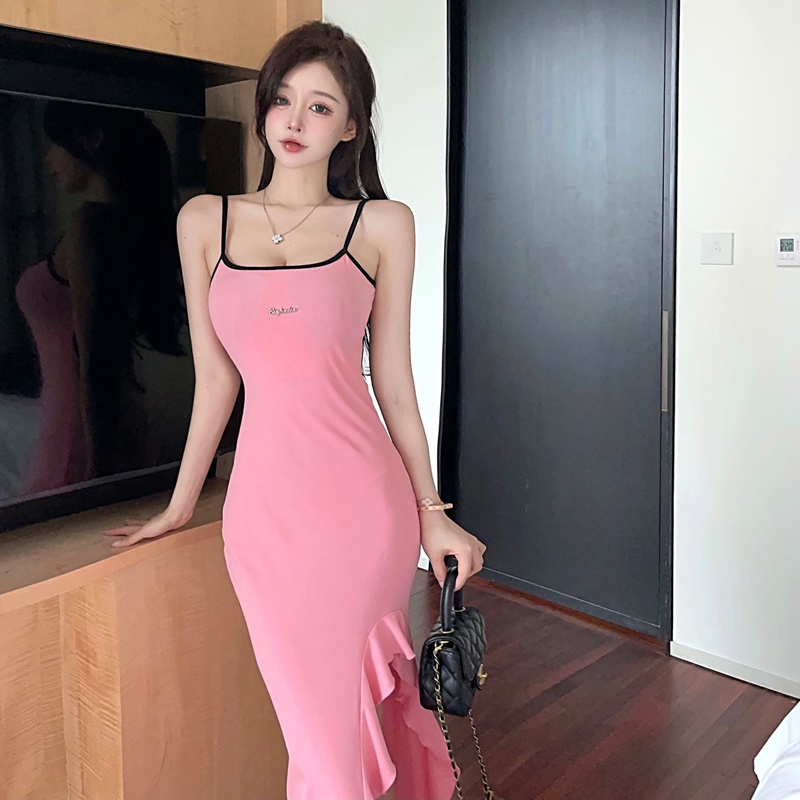 Đầm Hai Dây Dáng Dài Xẻ Tà Thời Trang Mùa Hè 2023 Phong Cách Retro Mỹ Cho Nữ