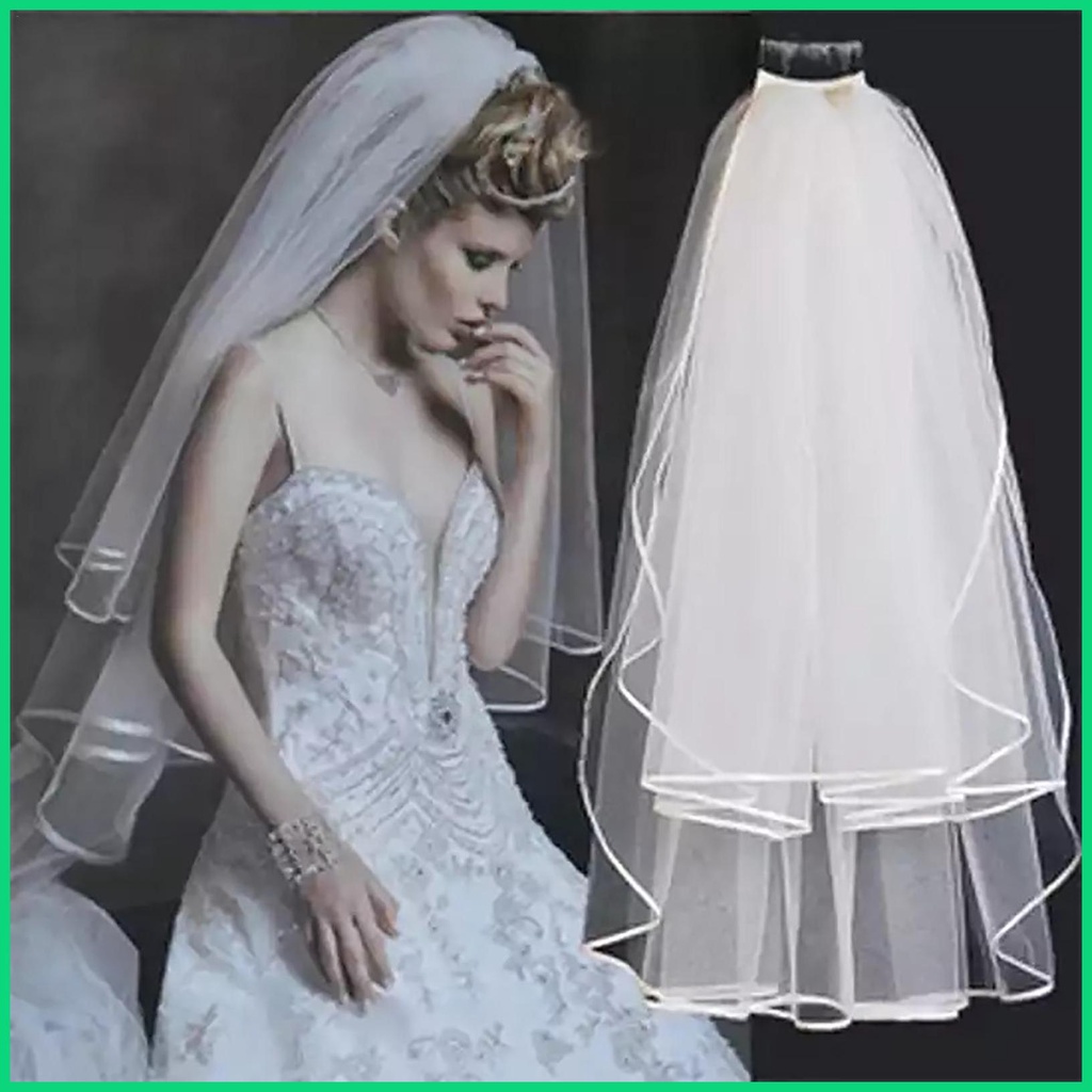 Mạng Che Mặt Hai Lớp Kèm Lược Cài Tóc Cho Cô Dâu