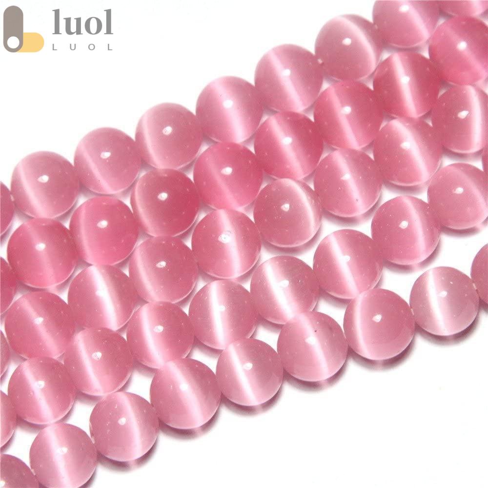 LUOL Set 96 Hạt Mắt Mèo 8mm Màu Hồng Làm Trang Sức Thủ Công