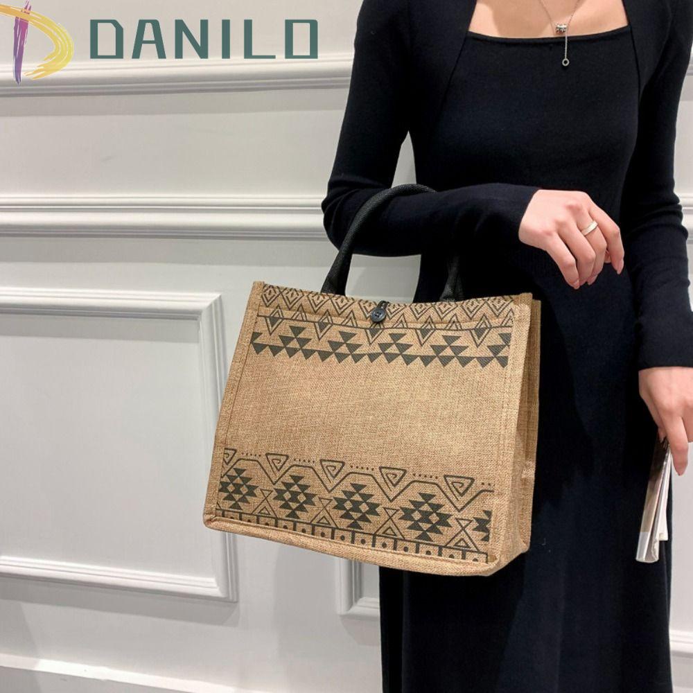 DANILO Túi Xách Vải Lanh Cỡ Lớn Họa Tiết Hình Học Phong Cách Bohemian Hàn Quốc