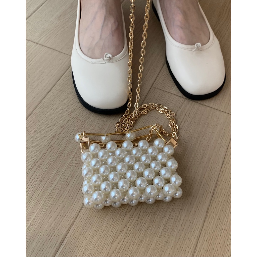 Túi Xách JASMIN NOIR Đeo Chéo Mini Hình Vuông Đính Ngọc Trai Đơn Giản Xinh Xắn Dành Cho Nữ