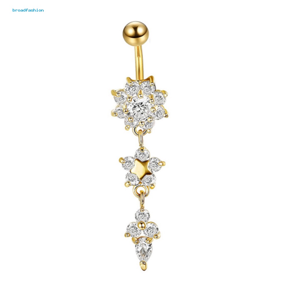 Khuyên Rốn Thép Không Gỉ Hình Hoa Đính Đá Nhân Tạo Thời Trang