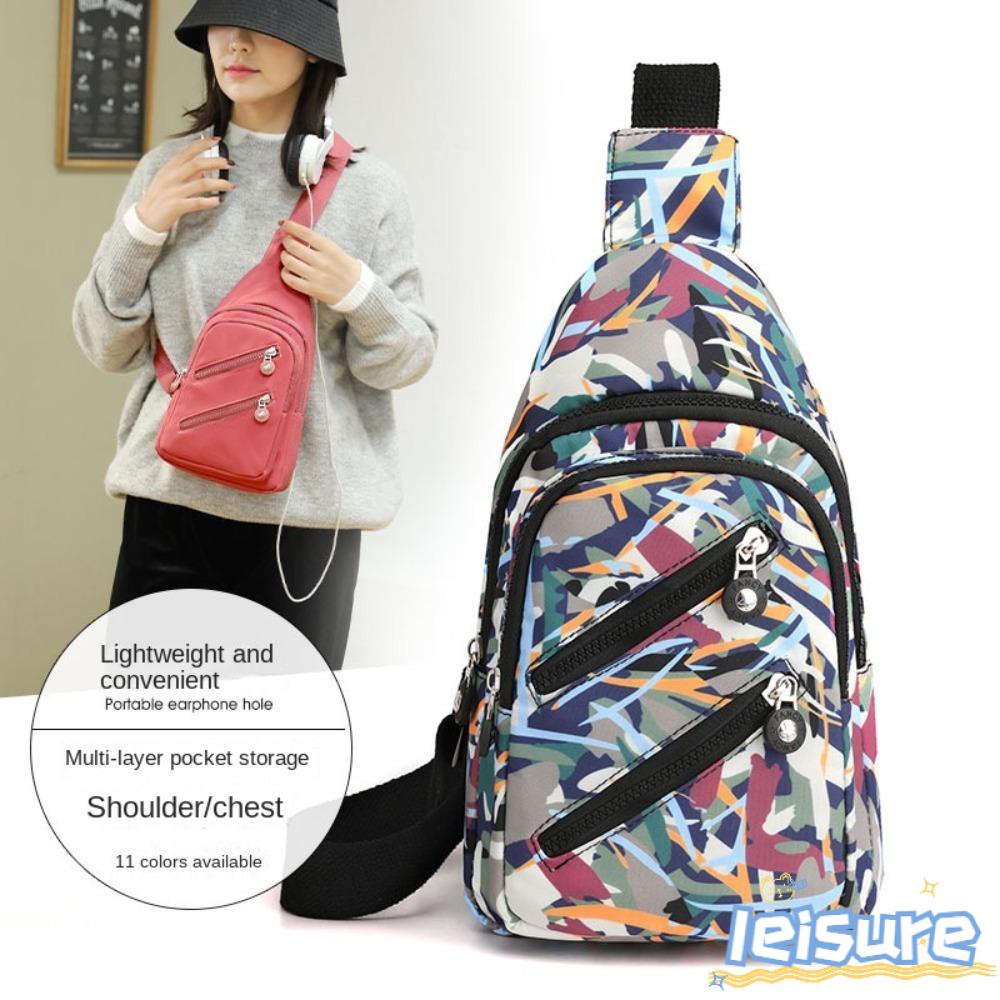 LEISURE Túi Đeo Chéo Ngực Bằng Nylon Màu Sắc Đơn Giản Trọng Lượng Nhẹ Dành Cho Nữ