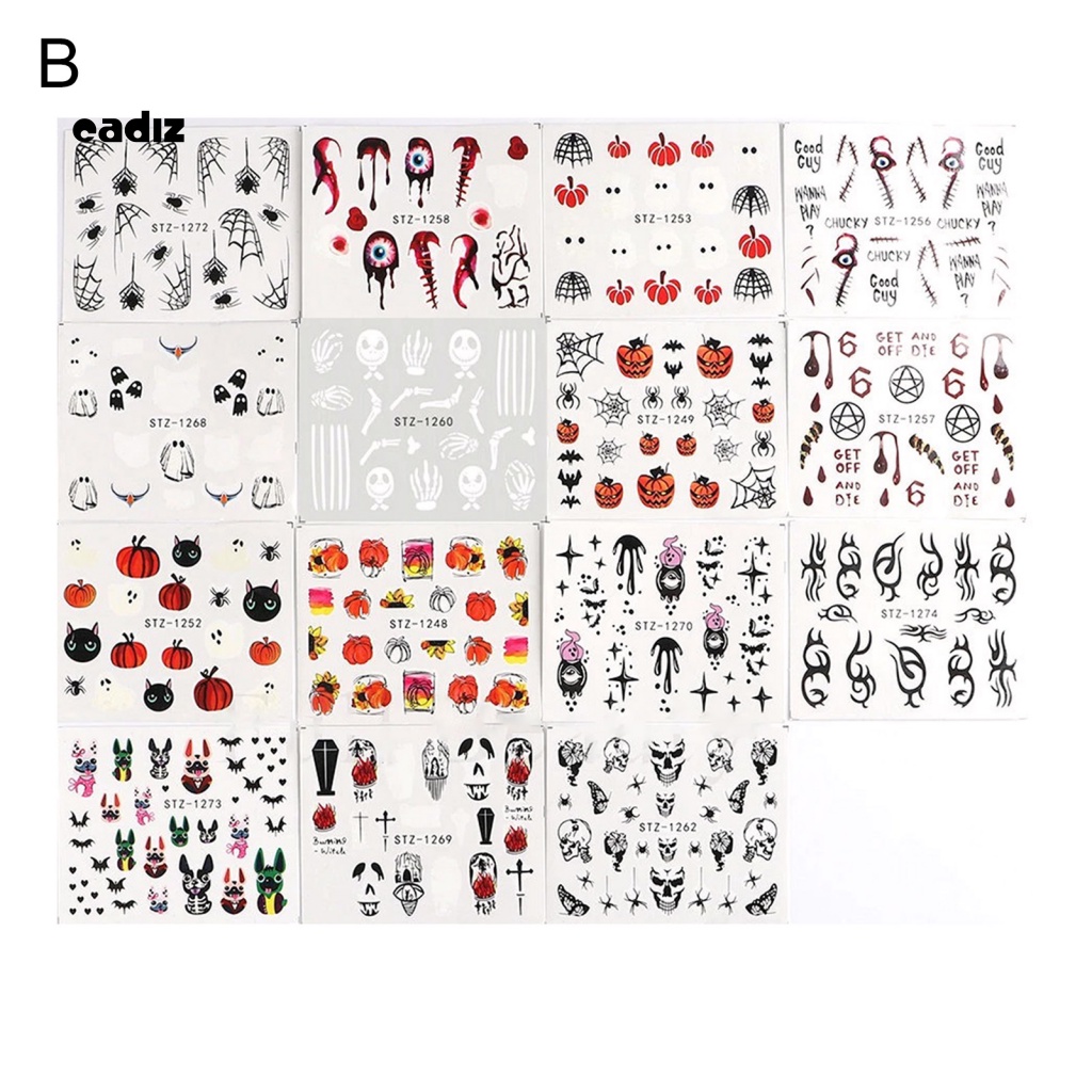 Set 24 Sticker Dán Móng Tay Không Phai Họa Tiết Kinh Dị Halloween