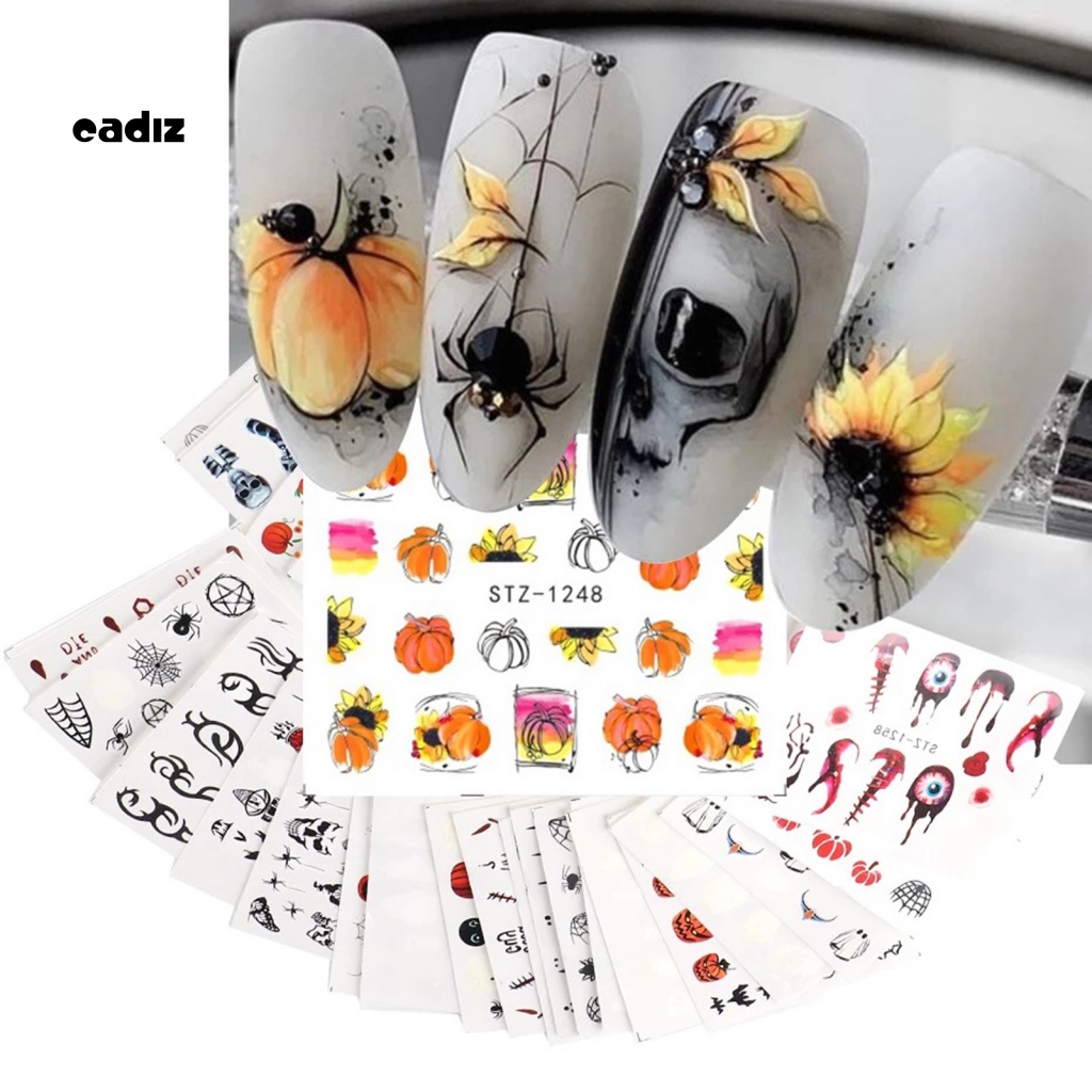 Set 24 Sticker Dán Móng Tay Không Phai Họa Tiết Kinh Dị Halloween
