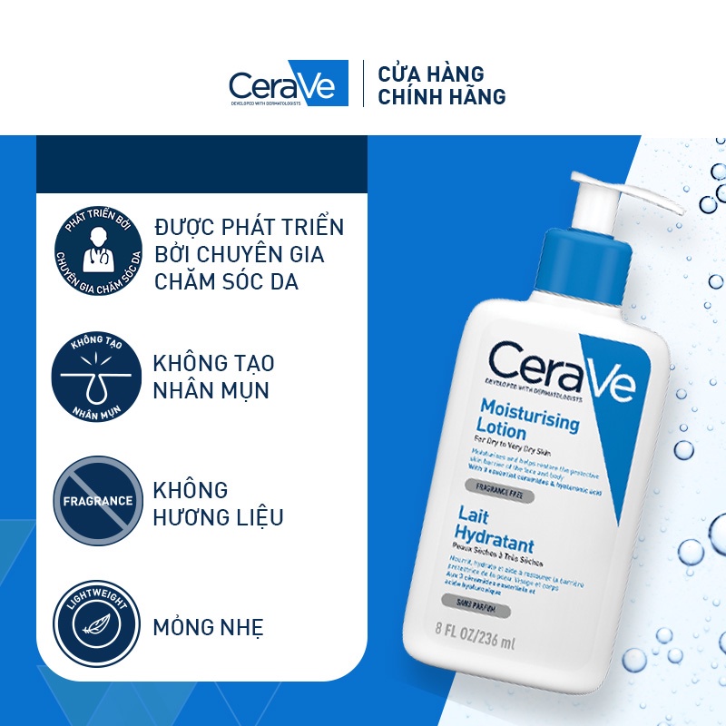 Bộ sản phẩm Cerave sữa dưỡng ẩm dành cho da khô (236ml) và sữa rửa mặt làm sạch sâu cho da dầu (20ml)