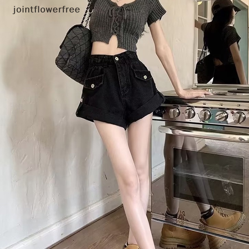 [FLVN] Hàng Mới Về] Quần Short Denim Viền Cuộn Ống Rộng Vintage Mỹ Nóng Bỏng Có Túi Cho Nữ