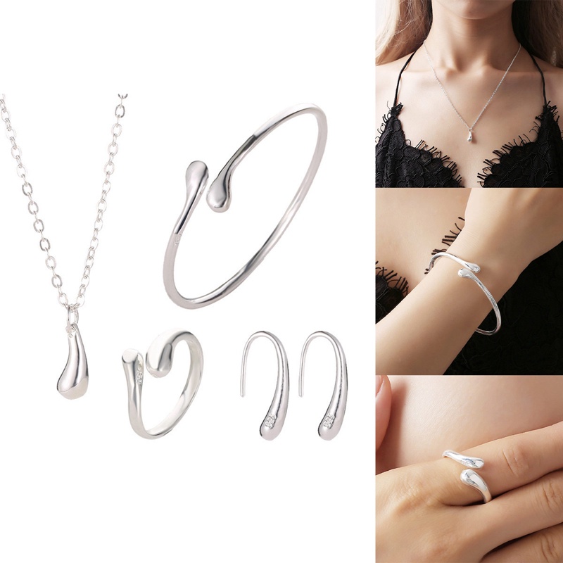 Bộ Trang Sức 4 Món Bằng Hợp Kim Hình Giọt Nước Phong Cách Âu Mỹ Thời Trang Cho Nữ