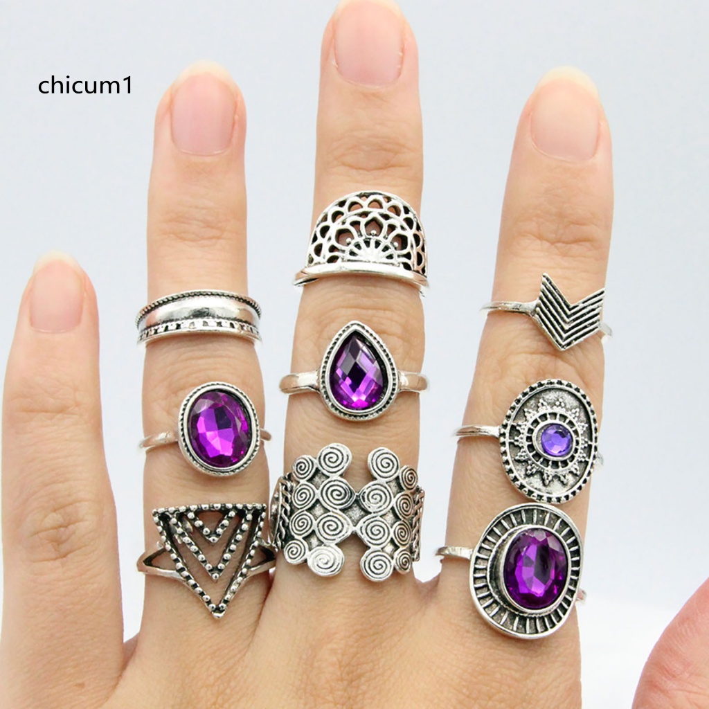 Set 9 Nhẫn Đeo Khớp Ngón Tay Phong Cách Bohemia