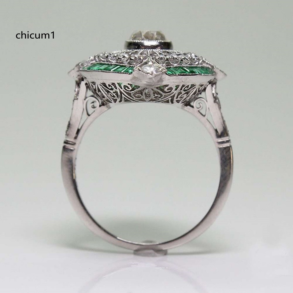 Nhẫn Đính Hôn Mạ Điện Hai Tông Đính Đá Ngọc Lục Bảo Tự Nhiên Sáng Bóng Dành Cho Nữ