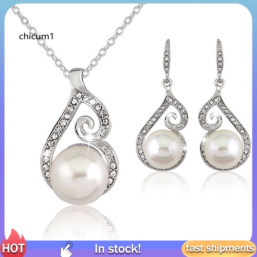 Bộ Vòng cổ + Bông Tai Đính Ngọc Trai Giả Thời Trang Cho Nữ