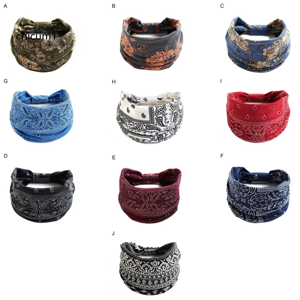 Băng Đô Cài Tóc Bản Rộng Chống Trượt Thấm Hút Mồ Hôi In Họa Tiết Hoa Phong Cách Bohemia Cho Nữ