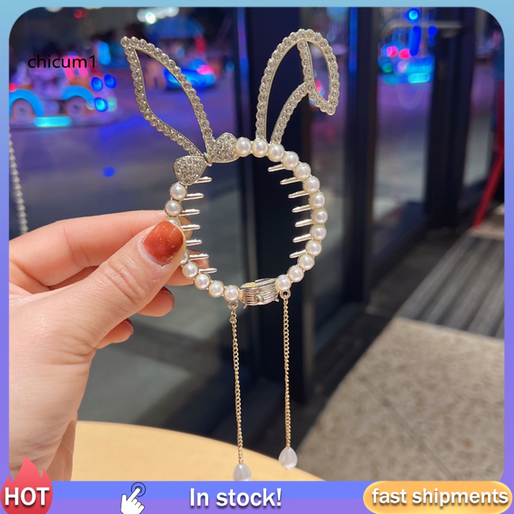 Kẹp Tóc Hình Tai Mèo Đính Đá Và Ngọc Trai Giả Lấp Lánh Thời Trang Cho Nữ