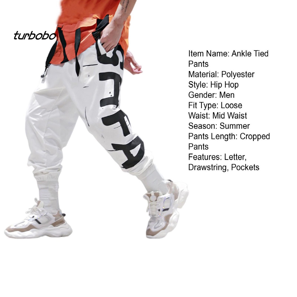 Turbobo Quần chạy bộ Dây Rút Lưng Thun Ống Rộng In Chữ Thời Trang Đường Phố Mùa Hè Cho Nam