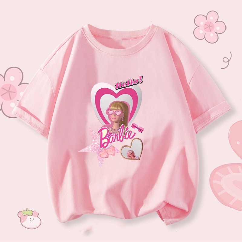 Áo Thun Tay Ngắn In Hình Búp Bê Công Chúa barbie Dễ Thương Cho Bé Gái