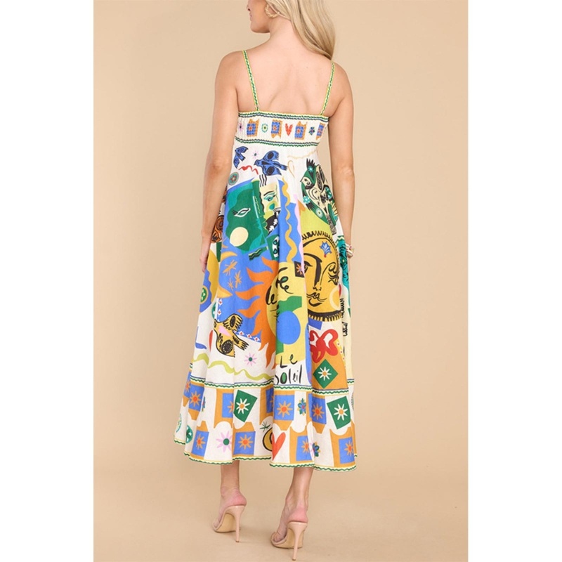 Đầm Hai Dây Dáng Dài In Hoa Phong Cách Bohemian Vintage Thời Trang Mùa Hè Cho Nữ