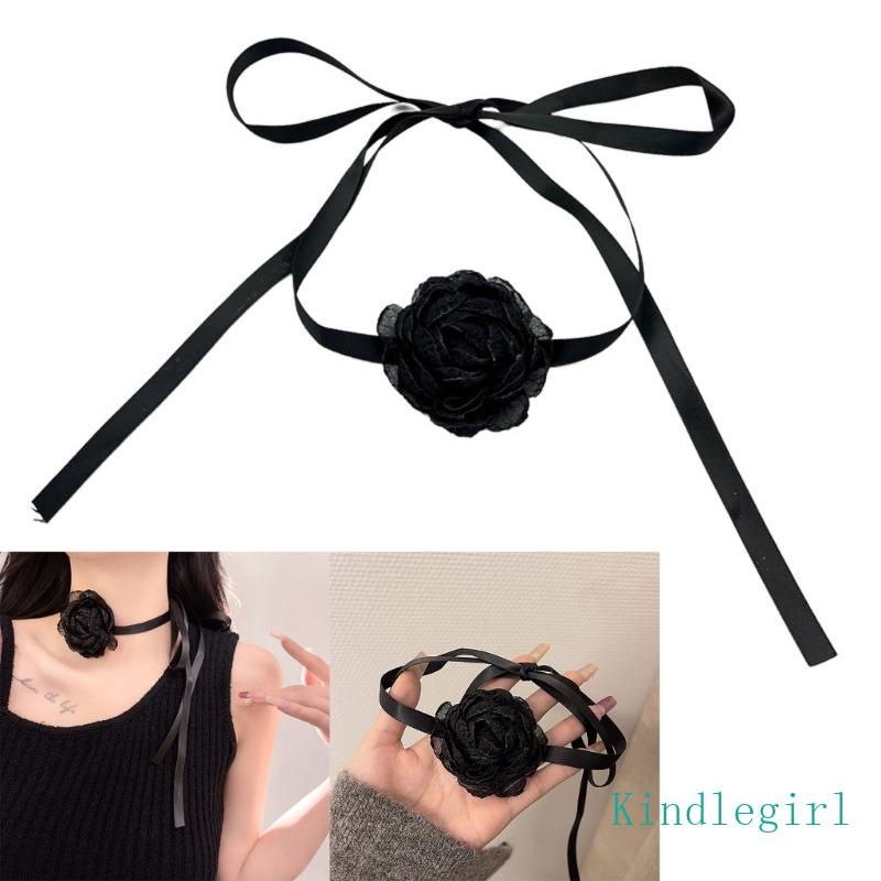 Vòng Cổ Choker Ren Hoa Màu Đen Phong Cách Gothic Cho Nữ