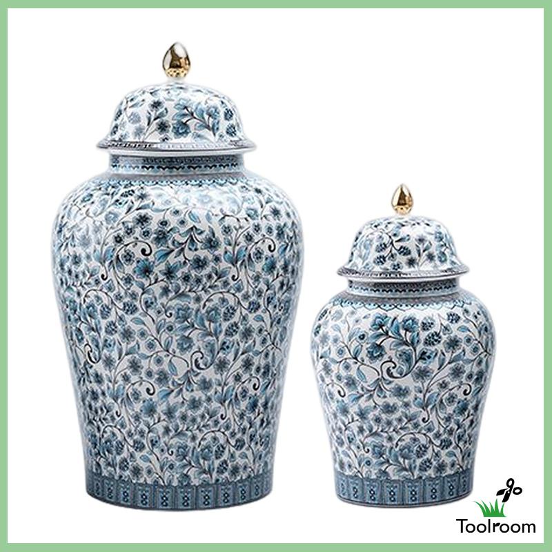 Lọ Gốm Đựng Gừng / Tráng Men Vẽ Tay Có Nắp Đậy Kiểu Trung Tâm Chuyên Nghiệp