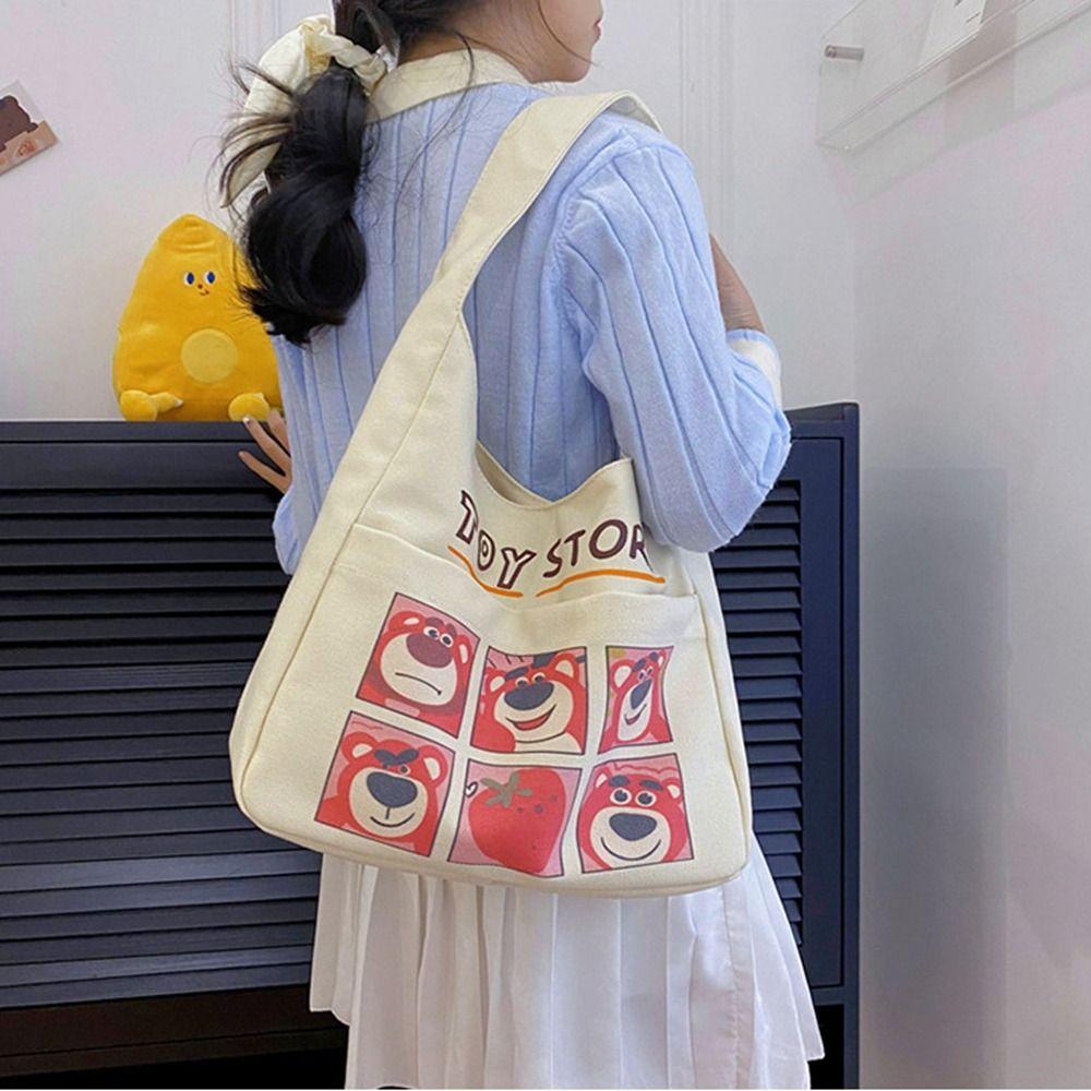 LOMBARD Túi Xách Canvas Cỡ Lớn In Họa Tiết Chó Snoopy / Gấu / Dâu Tây Dễ Thương