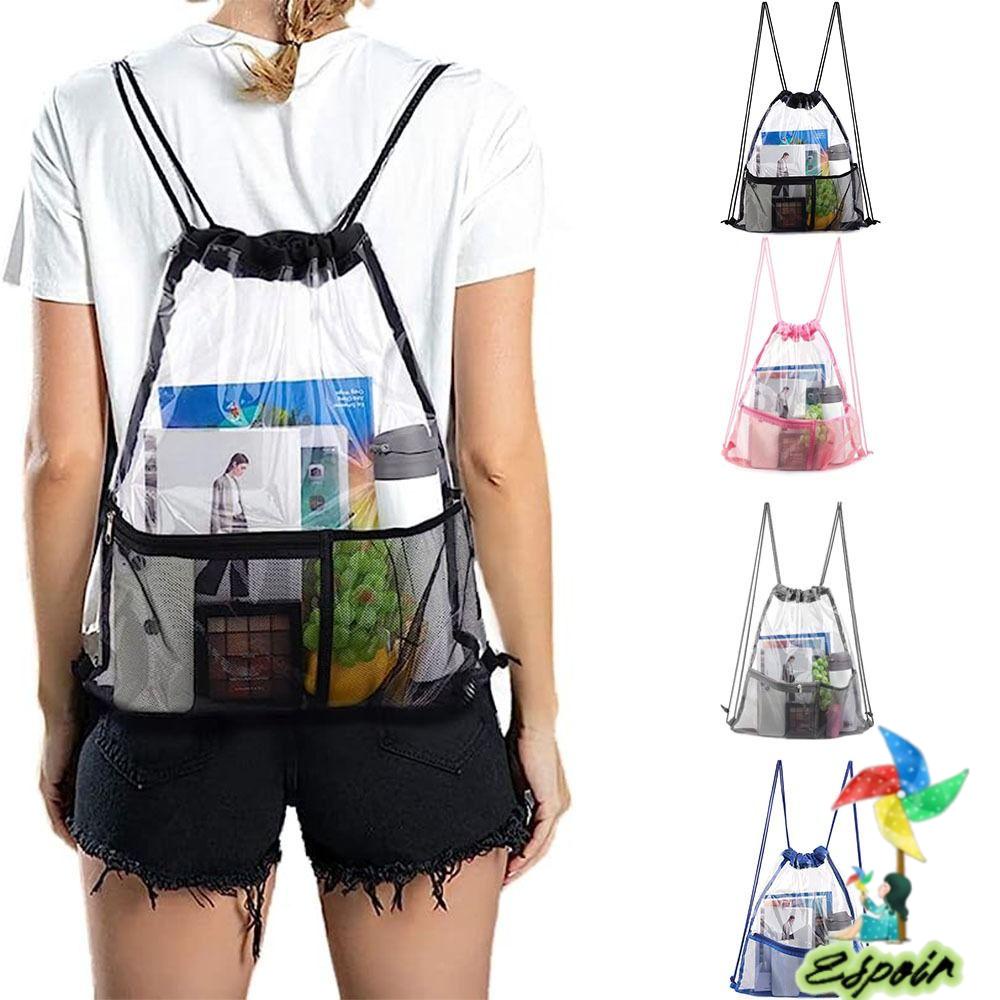 ESPO Túi Dây Rút Bằng PVC Trong Suốt Chống Nước Đựng Đồ Thể Thao Ngoài Trời Thời Trang Có Túi Trước