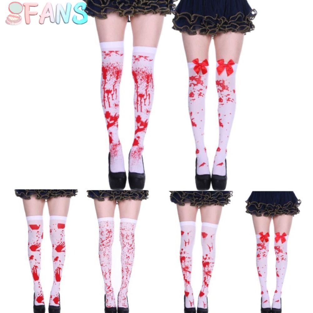Fans 1 đôi tất đùi, ultra-thin blood stained halloween blood socks, funny over-the-knee halloween cosplay cotton high sock ladies