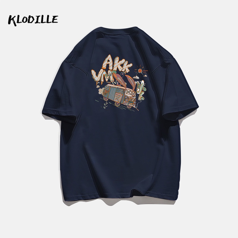 KLODILLE Áo Thun 100% Cotton Tay Ngắn Dáng Rộng In Hoạ Tiết Đơn Giản Trẻ Trung Cho Nam Giới Local Brand