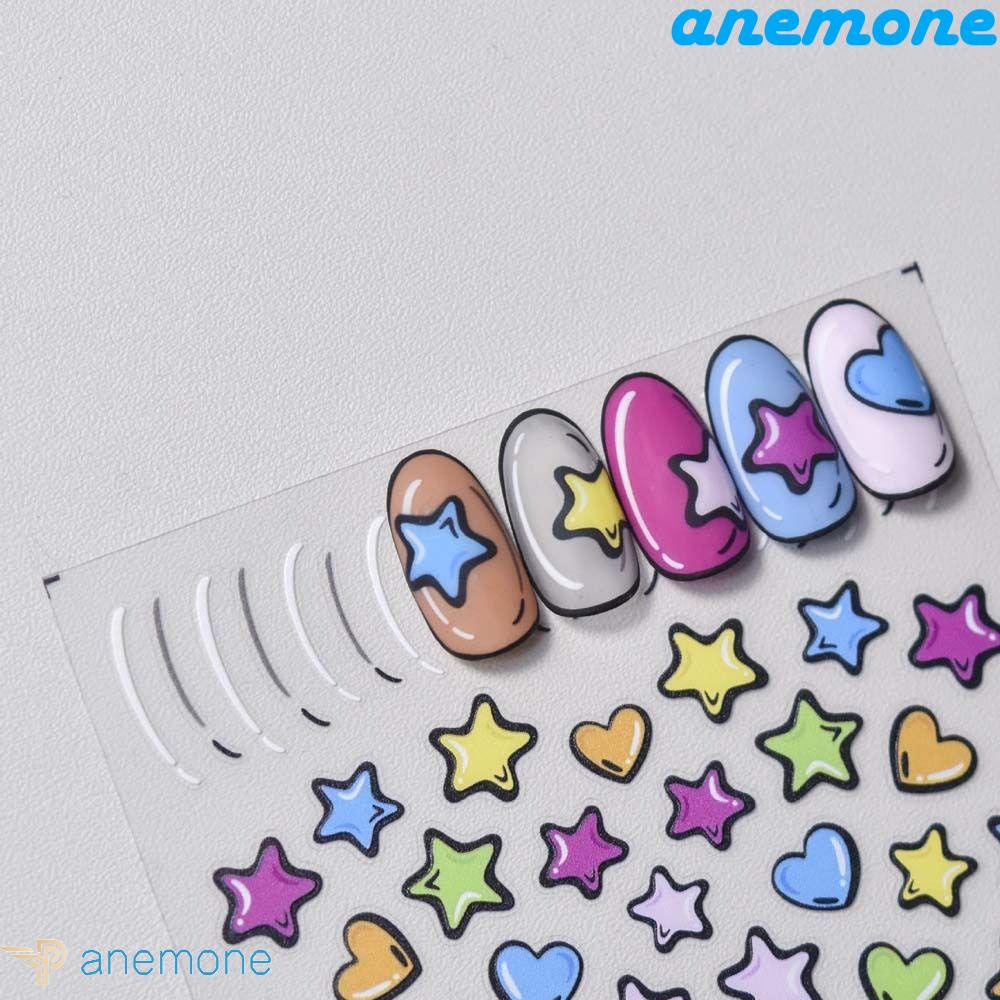 ANEMONE Miếng Dán Trang Trí Móng Tay Họa Tiết Hoạt Hình Gấu / Thỏ / Ngôi Sao Xinh Xắn Dành Cho Salon