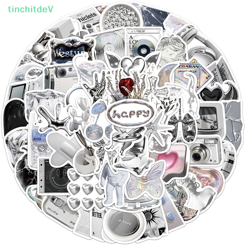 Bộ 66 Miếng Dán Màu Bạc Phong Cách Graffiti Hiện Đại Đơn Giản Trang Trí Vali / Laptop