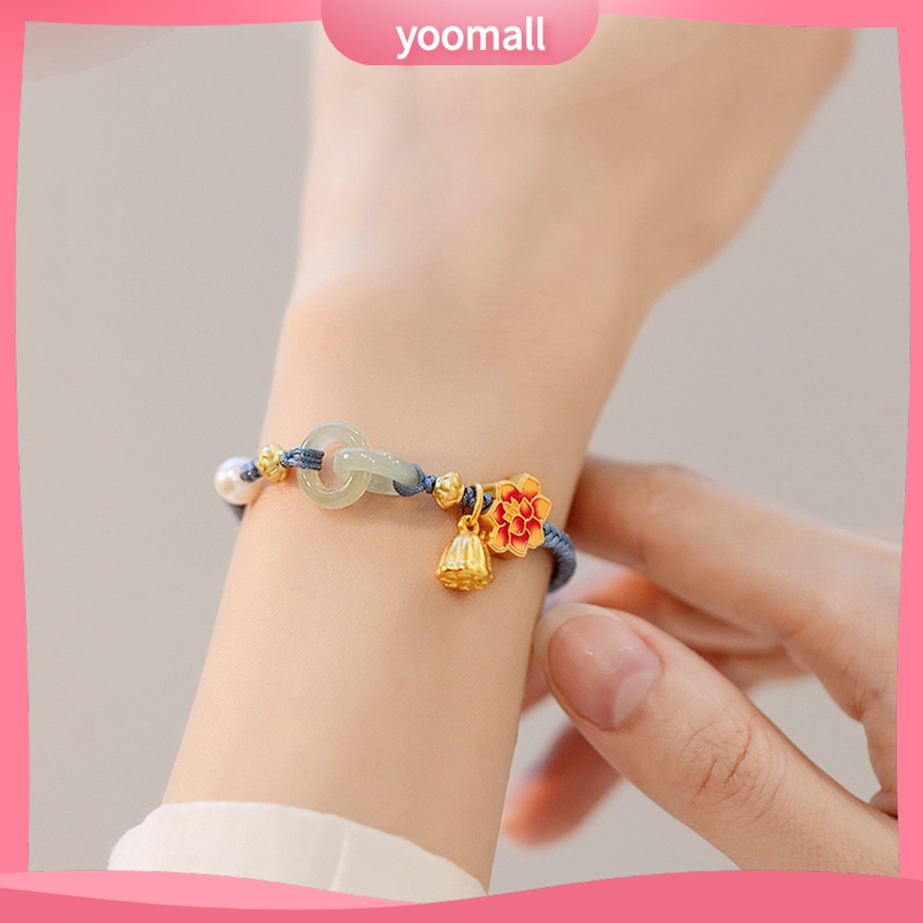 [YM] Vòng Tay Dây Bện Đính Ngọc Trai Giả Mặt Hoa Sang Trọng Trang Sức Hàng Ngày Cho Nữ