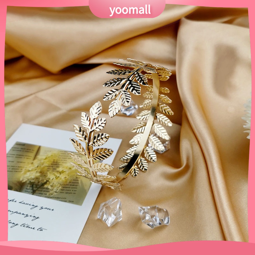 [YM] Vòng Đeo Tay Dạng Mở Tối Giản Có Thể Điều Chỉnh Hình Lá Hợp Kim Làm Quà Tặng Giáng Sinh / Ngày Cưới La Mã