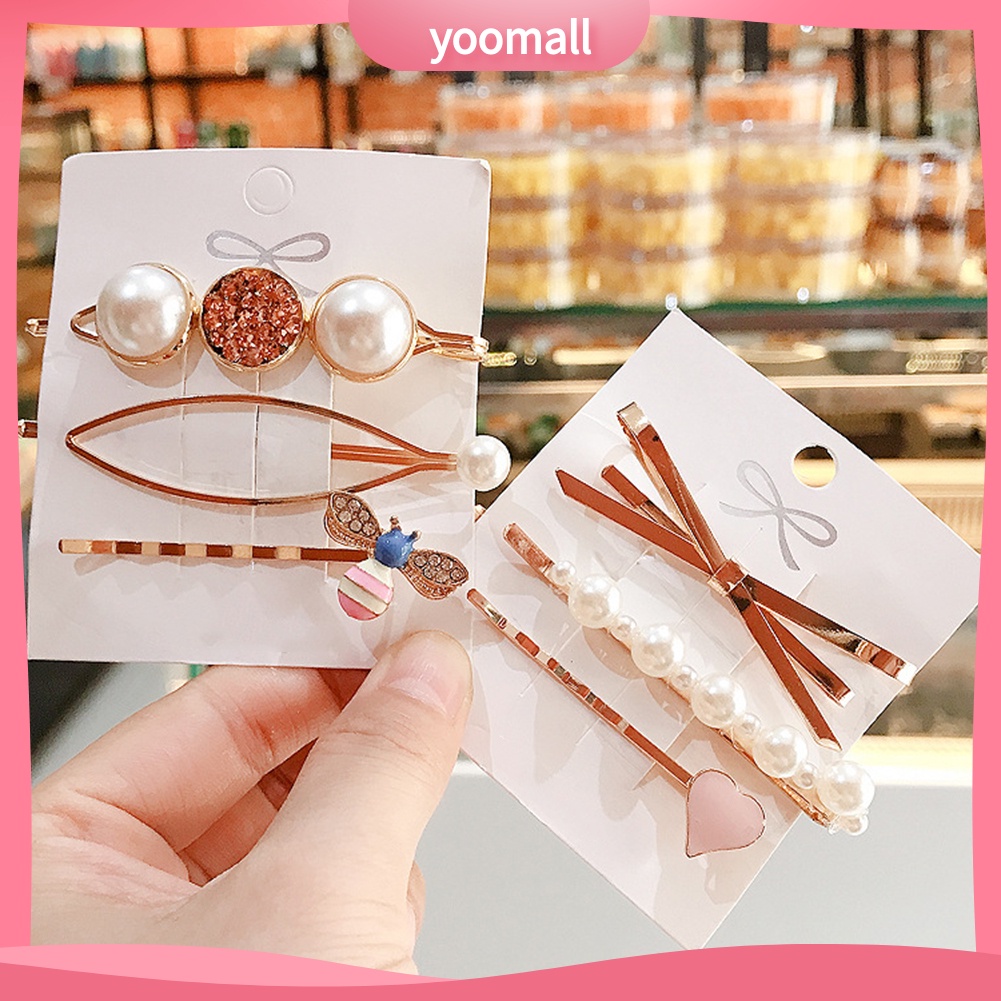 Set 2 / 3 Kẹp Tóc Hình Chú Ong / Lá / Con Ong Đính Ngọc Trai Nhân Tạo Thời Trang