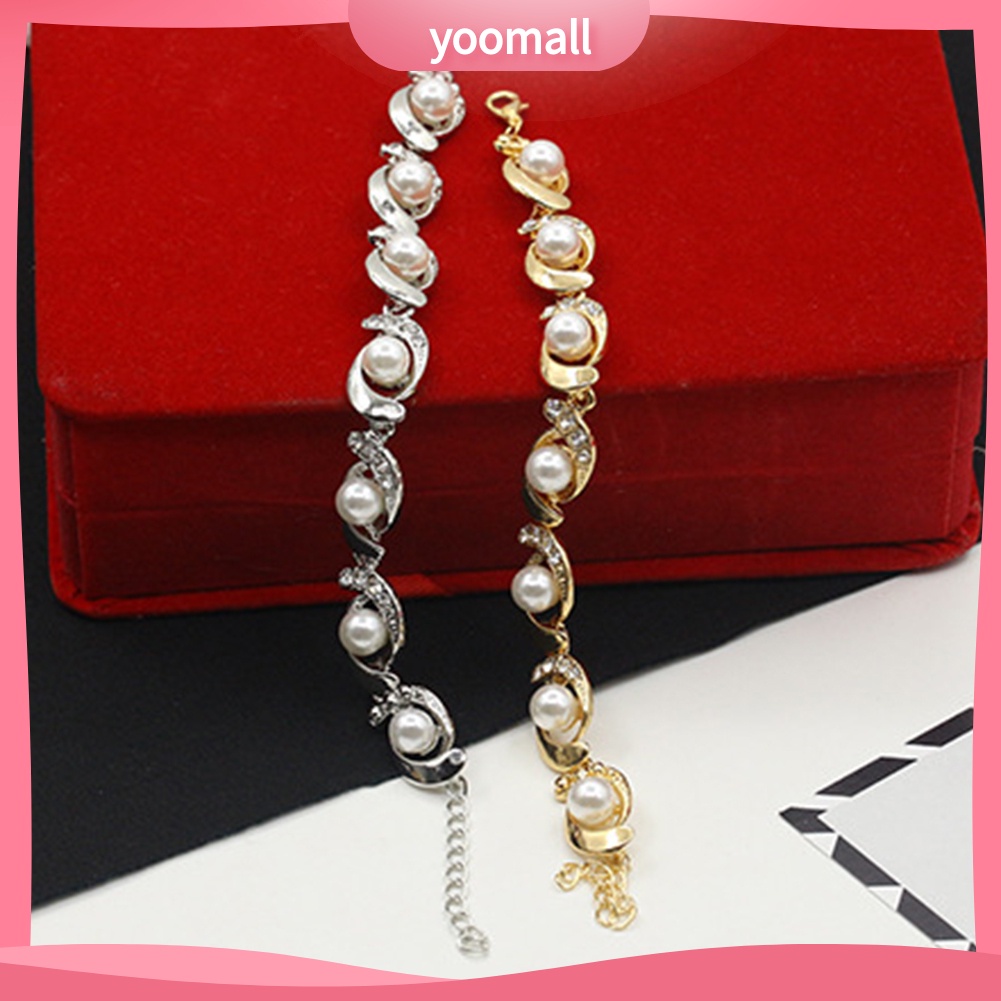 Vòng Tay Đính Đá Ngọc Trai Nhân Tạo Có Thể Điều Chỉnh Thời Trang Dành Cho Nữ