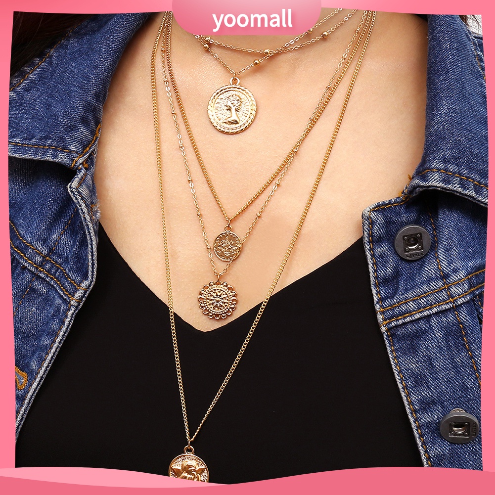 Vòng cổ Nhiều Lớp Mặt Hình Nữ Hoàng Phong Cách Vintage