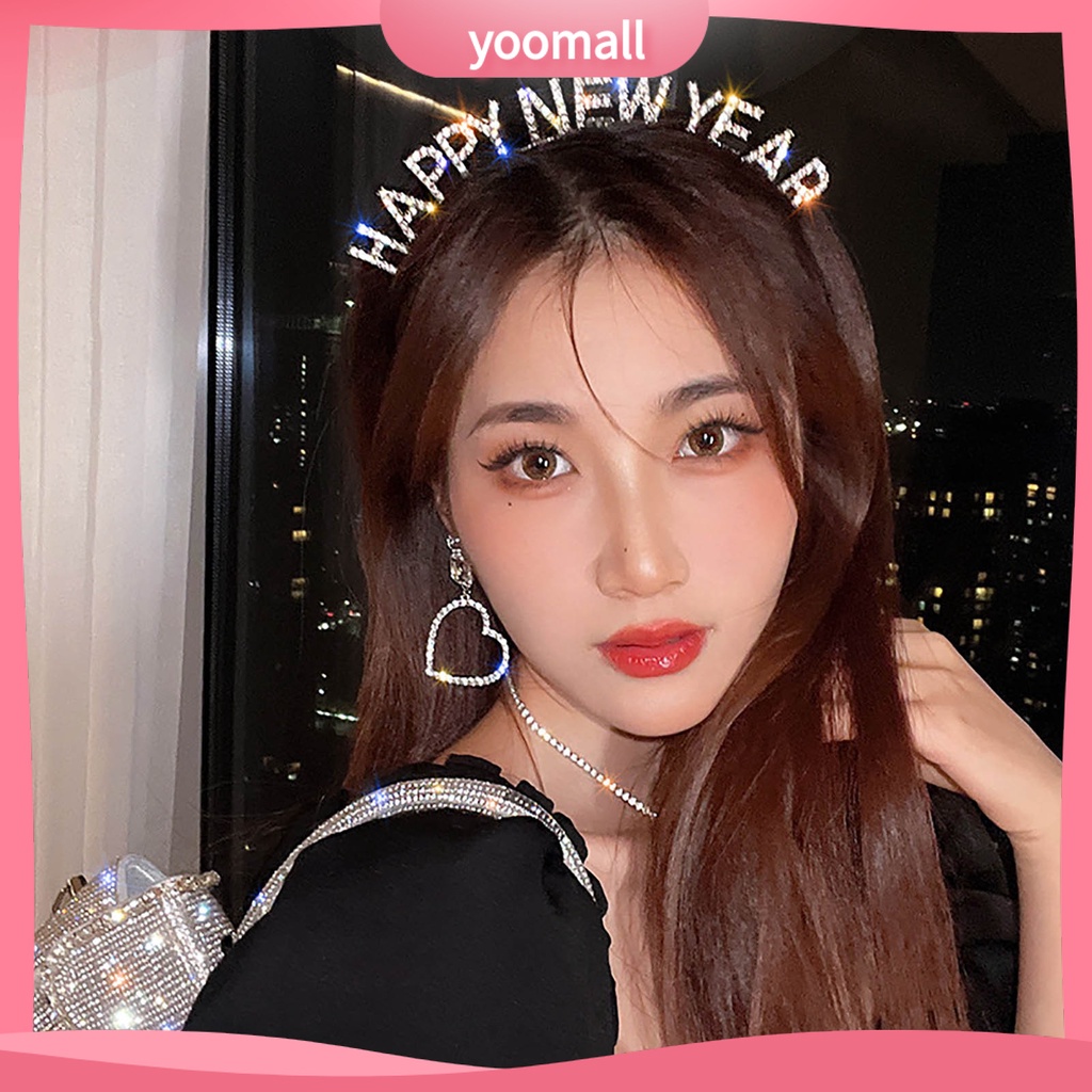 Băng Đô Cài Tóc Co Giãn Chống Trượt Đính Đá Lấp Lánh Dành Cho Nữ