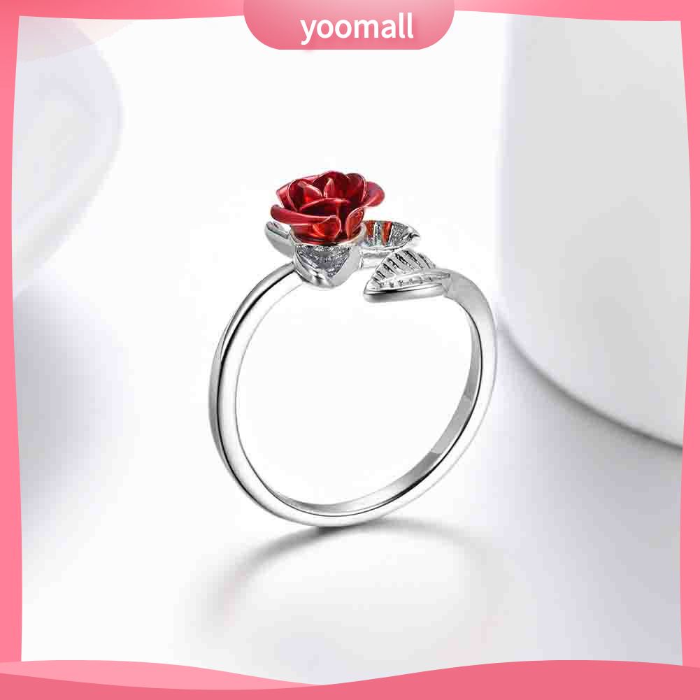 Nhẫn Đính Hôn Mở Hình Hoa Hồng Có Thể Điều Chỉnh Kích Cỡ Dành Cho Nữ