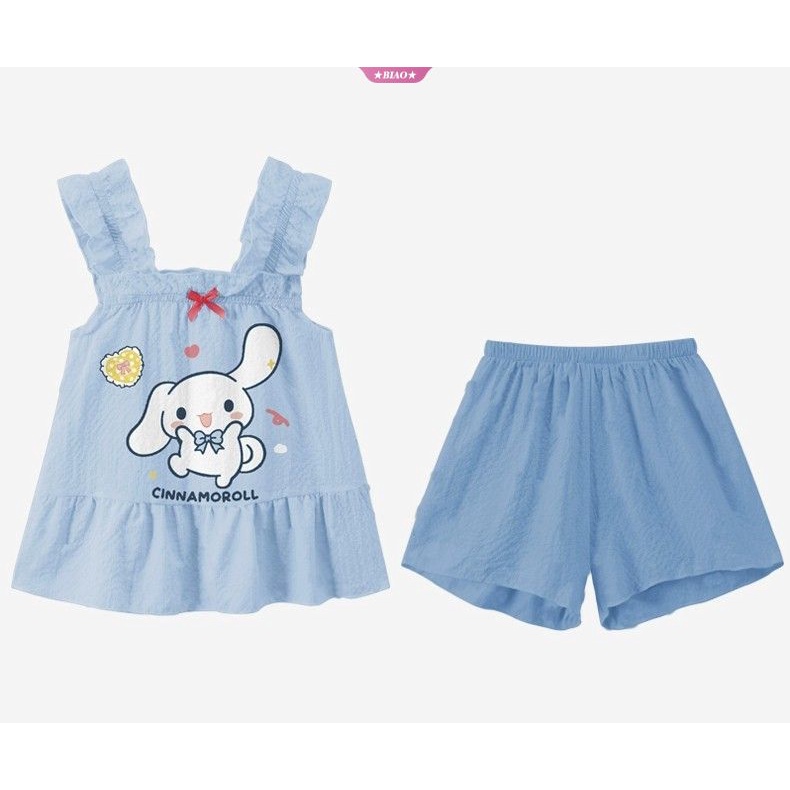 Sanrio Bộ Đồ Ngủ Hai Dây Mỏng Mùa Hè In Hình Cinnamoroll Dễ Thương Cho Bé Gái