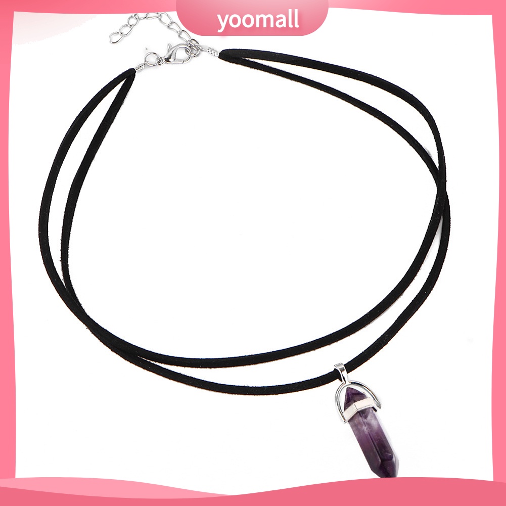 Vòng cổ Giả Da Hai Lớp Mặt Đá Lục Giác Thời Trang