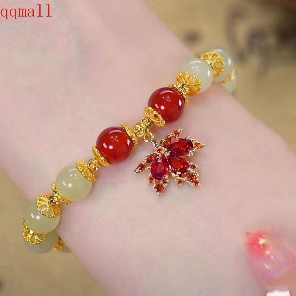 QQMALL Vòng Tay Dây Hai Lớp Mặt Hình Lá Phong Thời Trang Cho Nữ