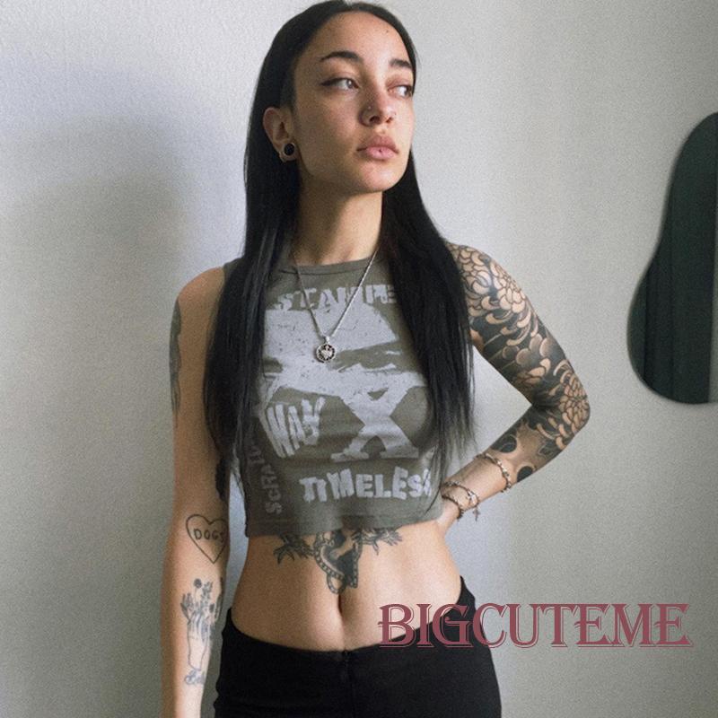 Áo Croptop Sát Nách Cổ Tròn In Chữ Thời Trang Mùa Hè Dành Cho Nữ