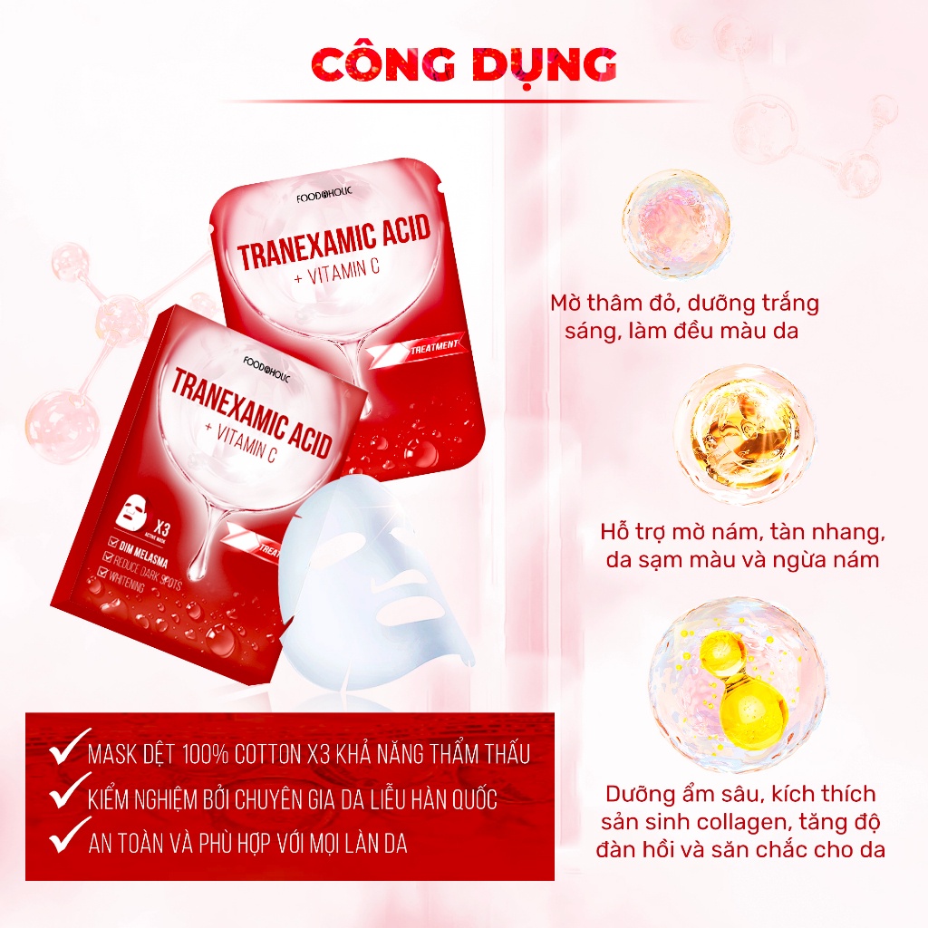 Combo 10 Mặt Nạ Foodaholic Ngẫu Nhiên Dưỡng Da Chuyên Sâu 23m x10 (AHA, Bakuchiol,Niacinamide,Tranexamic, Probioics, Glu